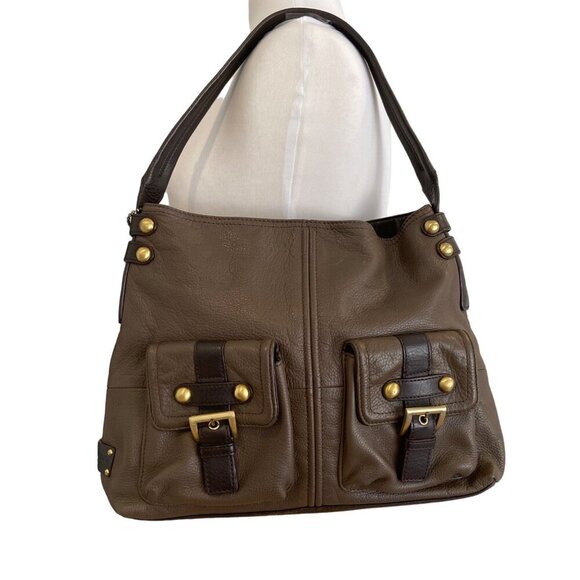 Tignanello Brown Soft Leather Shoulder Bag many compartments Dual Front Pockets - Picture 1 of 14